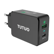 TUTUO USB C PD стены Зарядное устройство(Мощность доставки) Тип C+ Quick Charge 3,0 Быстрая зарядка Мощность адаптер для iPhone 8/X/8 Plus Galaxy S8 S9 плюс