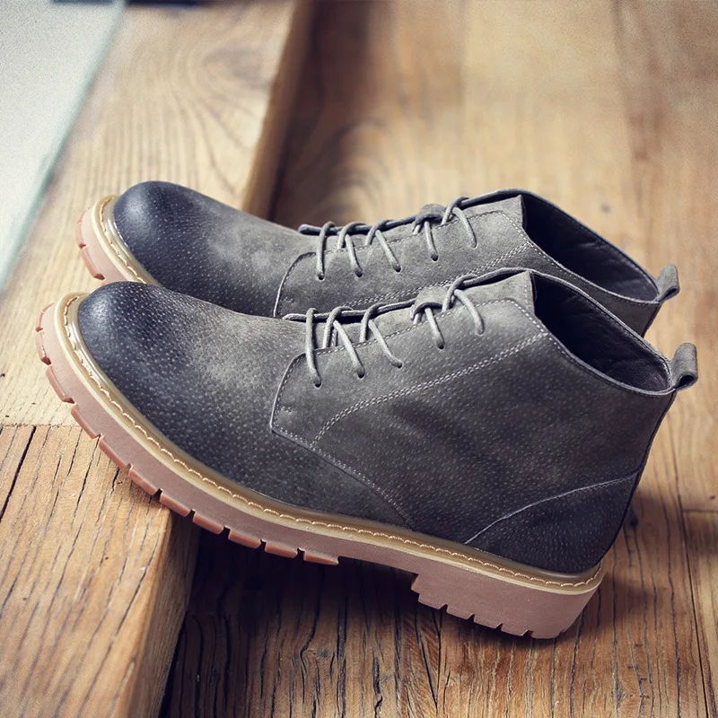 BACKCAMEL винтажный военный Laarzen Mannen Hoge Laarzen Lederen Schoenen Mannen Motorlaarzen Riding Man Schoenen на шнуровке - Цвет: Gray
