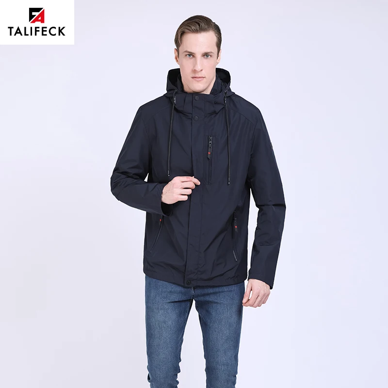 

TALIFECK 2019 New Men's coat Spring and Autumn Jacket Fashion casual windbreaker high quality Solid color Dark Blue Thin