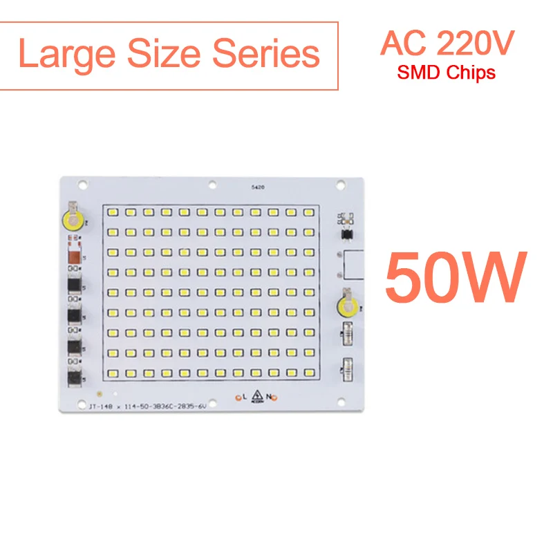 5 Вт~ 100 Вт AC 220 В интегрированный COB светодиодный чип лампы 50 Вт 30 Вт 20 Вт 10 Вт смарт IC драйвер люменов для DIY прожектор - Испускаемый цвет: Large Size SMD 50W