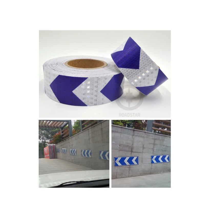 

5cmx3m Shining Reflective Warning Self-Adhesive Stikcer with Blue White Color Arrow Printing for Car&Motorcycle