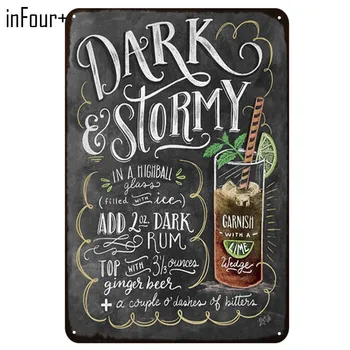 

[inFour+] Dark And Stormy Cocktail Metal Signs Home Decor Vintage Tin Signs Pub Home Decorative Plates Metal Sign Wall Plaques