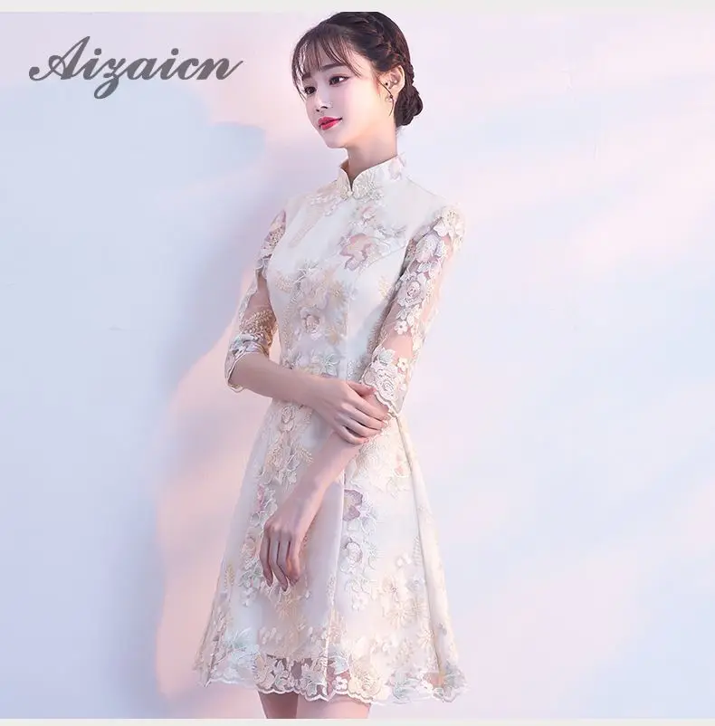 Летнее китайское традиционное платье женские кружевные Сексуальные Cheongsam модные платья модельные элегантные Qipao для девочек-подростков Мини Короткие Qi Pao
