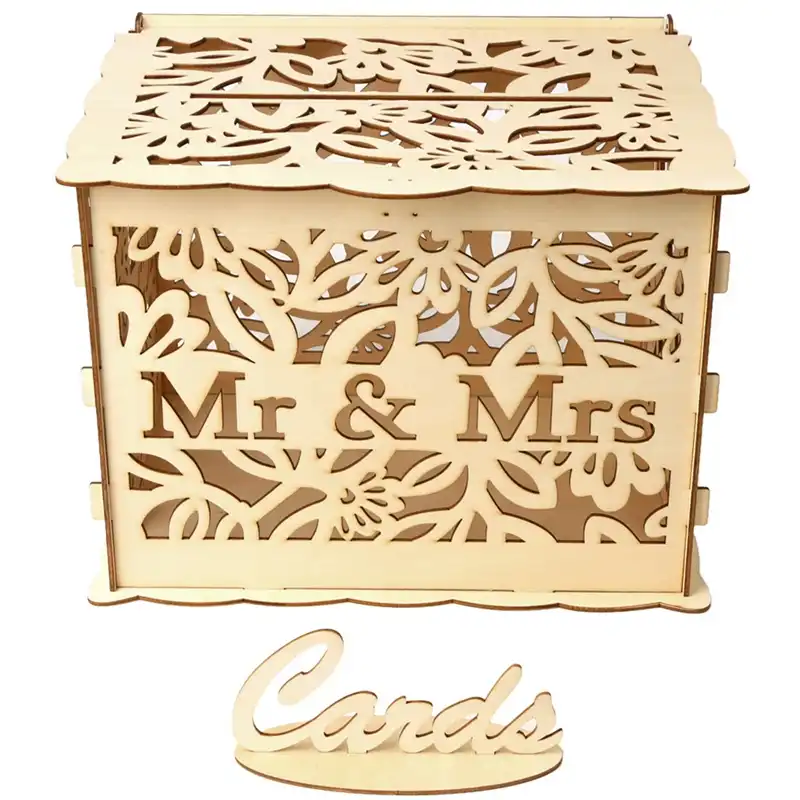 Деревянная коробка для свадебных вывесок Mr Mrs, Подарочная коробка с цветами, вечерние свадебные открытки, держатель для карт - изображение