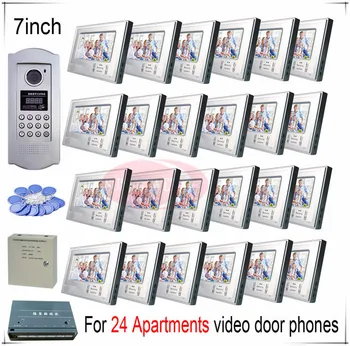 

For 24 Apartments video door phones door bells intercom systems support Inductive Card/Password unlocking function