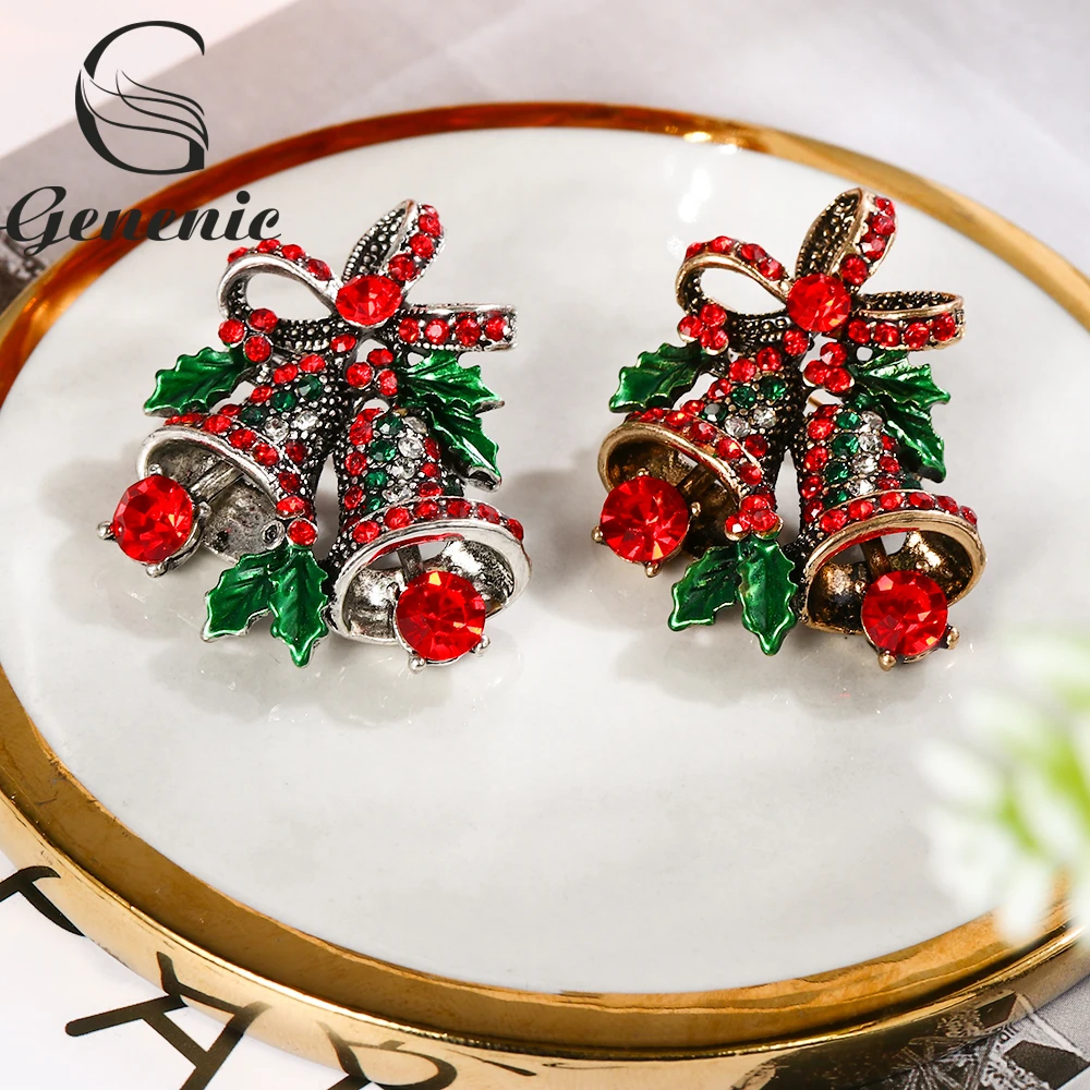 

1 PC New Christmas Bell Cartoon Brooch Creative Stylish Jewelry Gifts Xmas Lovely Bow-knot Rhinestone Lapel Pin Clothes Decors