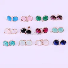 10 пар смешанных цветов ограненные каменные серьги-гвоздики, Золотая оправа Хрустальные стеклянные серьги с драгоценным камнями фурнитура