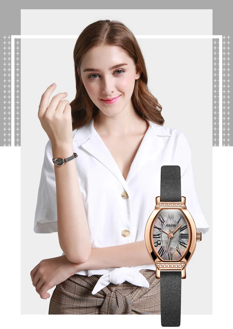 Ретро Леди женские часы Япония Mov't часов элегантный браслет из натуральной кожи установка CZ часы девушка подарок на день рождения Julius коробка