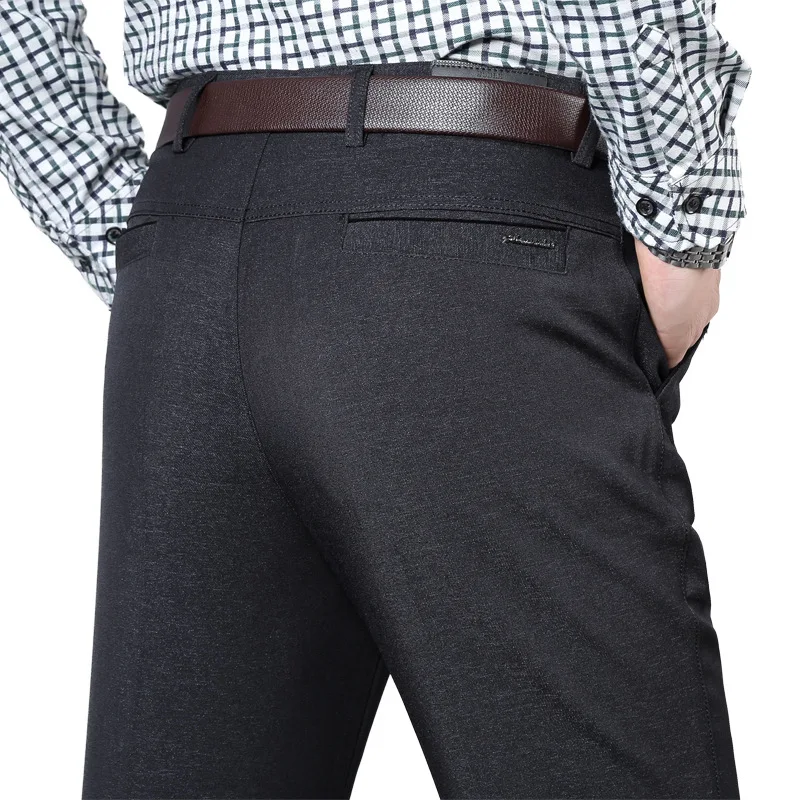 Осенние и зимние утолщенные мужские повседневные брюки среднего возраста, свободные мужские брюки с высокой талией, прямые мужские брюки