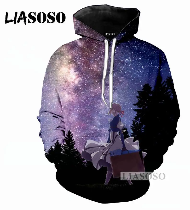 LIASOSO Новая мода Для мужчин Для женщин толстовки 3D принт аниме фиолетовый Evergarden Повседневное с длинными рукавами Милый Забавный Хип-Хоп пуловер W034 - Цвет: 6