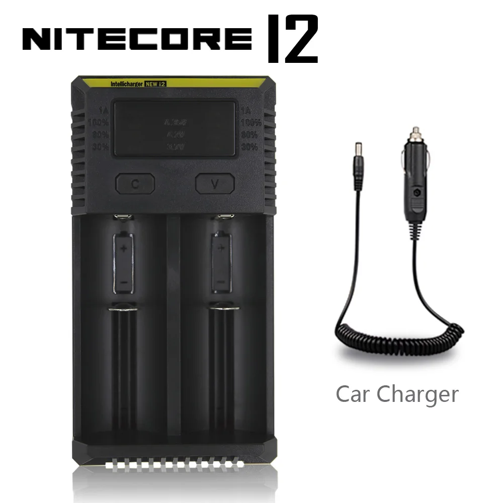 Топ Nitecore i2 intelli-зарядное устройство Универсальное зарядное устройство для AA AAA Li-Ion 26650 18650 14500 батареи зарядка+ Автомобильный Кабель - Цвет: New I2 Car