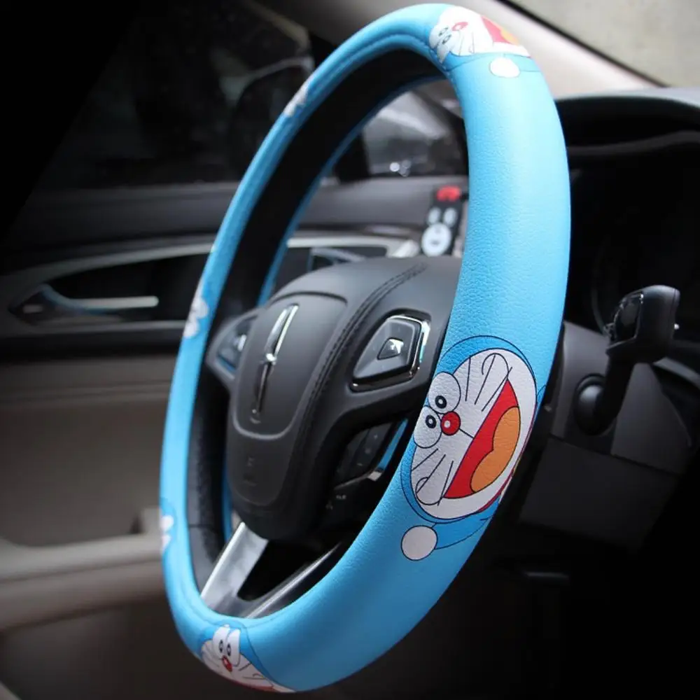

Jingle cat Doraemon Printed Car Steering-Wheel Cover For Auto Interior Decoration Pu Leather Steering Wheel Covers 38cm