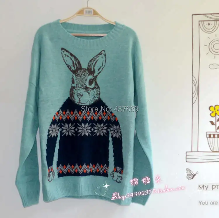 The new College Wind wool blend sweater wild cute Peter Rabbit The new College Wind wool blend sweater wild cute Peter Rabbit