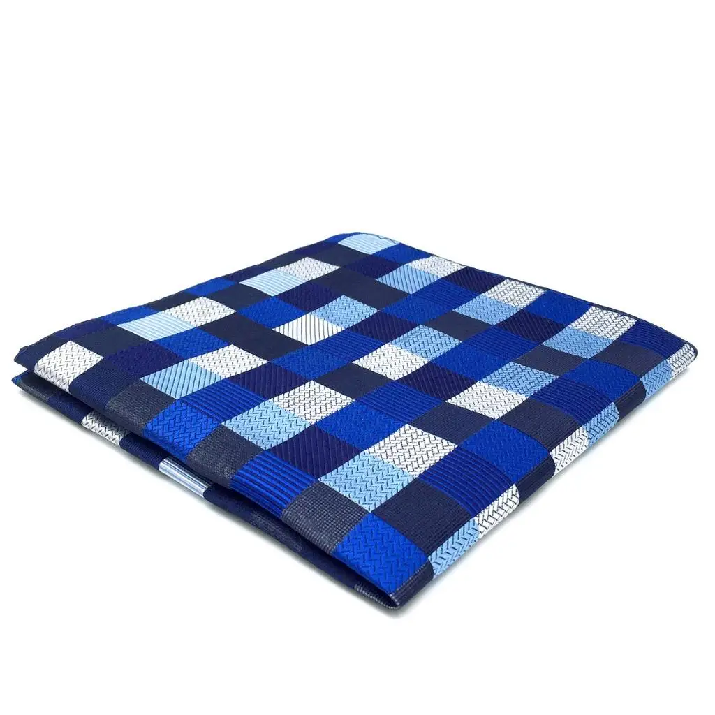 KH02 Checked Blue Mens Pocket Square Fashion Hanky Silk Jacquard Woven Dress | Аксессуары для одежды