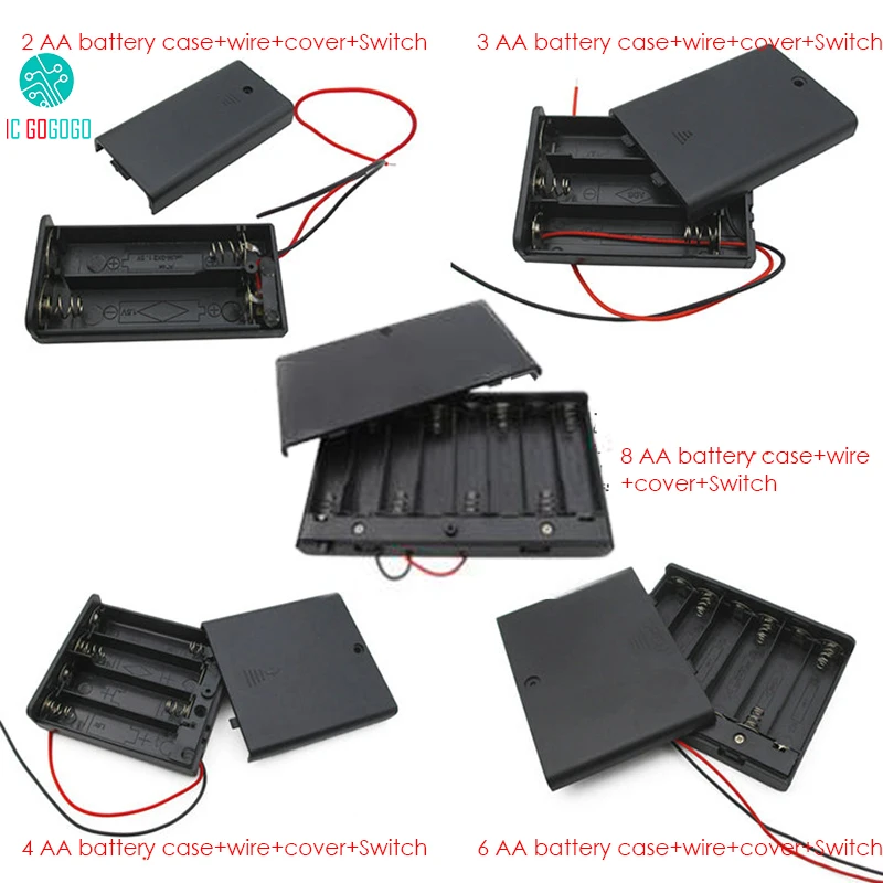 

2pcs 2/3/4/6/8*AA Battery Case + Wire + Cover + Switch Storage Battery Holder Box Socket Plastic 2/3/4/6/8 Section