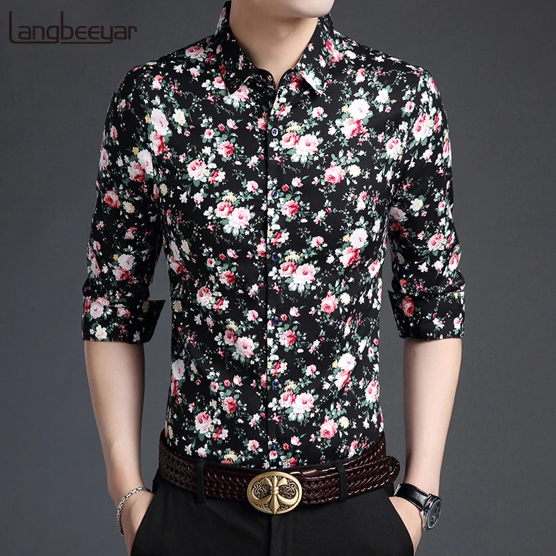 Высокое качество, модная брендовая мужская рубашка с цветочным принтом ...