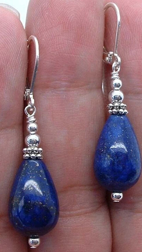 

hot sell new - wb003 Handmade Drops Blue Lapis Lazuli Gem Sterling Silver Leverback Earrings