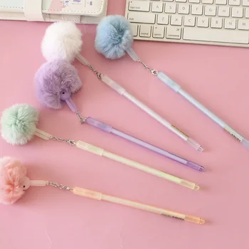 

24pcs Gel Pens Kawai Luminous Rabbit Hair Ball Black Gel-ink Pen Student Pens for Writing Cute Stationery Office School Supplies