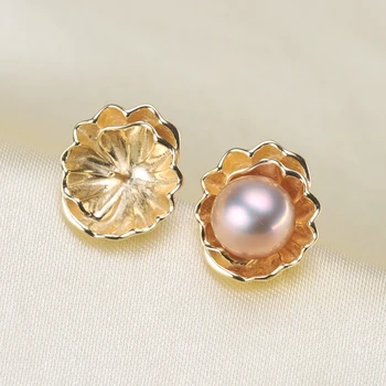 

S925 Sterling Silver Lotus Leaf Pearl Stud Earrings Accessory Women DIY Pearl Earrings Settings 3Pairs/Lot
