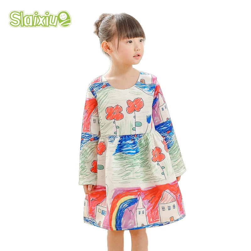 

SLAIXIU Brand Kids Girls Dress Cartoon Kids Clothes For Princess Party Wedding Long Sleeve Children Clothing Baby Toddler
