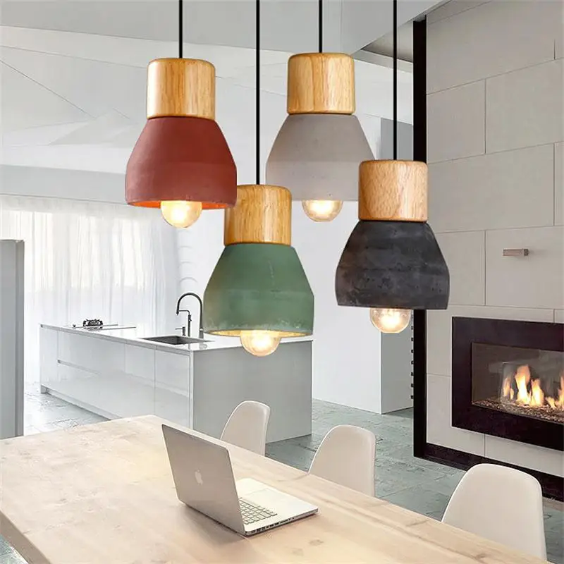 Nordic кулон из светлого дерева цемента светильник Suspendu Pendente Ресторан Кофе Hanglamp