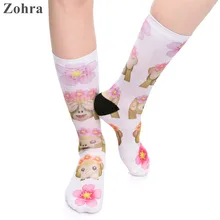 Zohra 2016 High Quality Women’s Stretch sock Emoji Monkey Flowers Printed Female Meias White Socks Hosiery