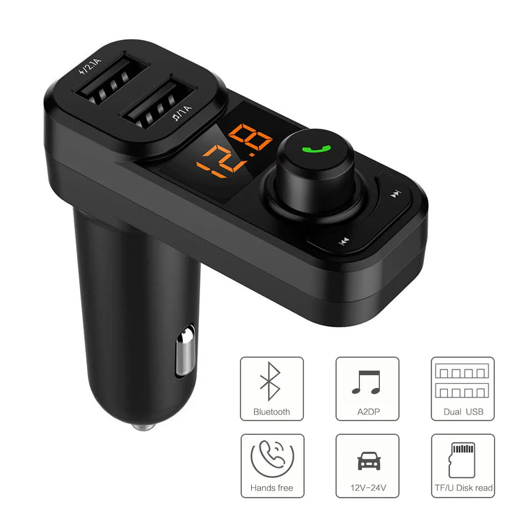 

Car Charger Wireless FM Transmitter Bluetooth MP3 Player Handsfree Music Audio Dual USB Ports CSL2018
