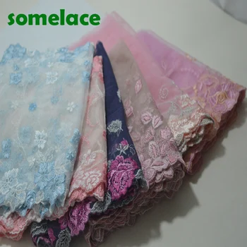 

1Y blue~pink~brown~orange~purple etc.. gauze color floral embroidery lace Hight quality lace fabrics embroidered lace18121007