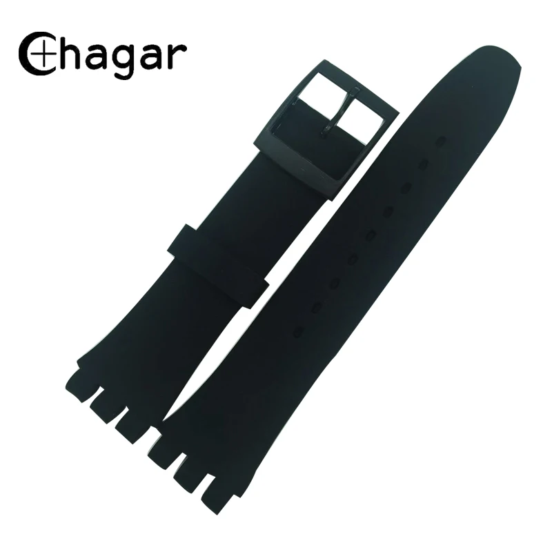Сплошной цвет черный 17 мм 19 мм 20 мм силиконовый резиновый ремешок для часов Swatch резиновый ремешок пластиковая пряжка для мужчин и женщин ремешок для часов