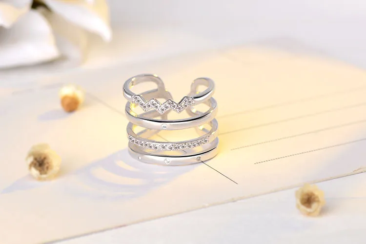Модные кольца с кристаллами, многослойное 925 пробы Серебряное кольцо для женщин, ювелирные изделия, подарки, бижутерия