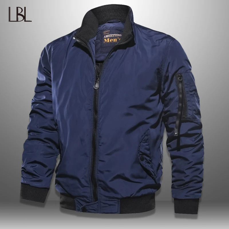 LBL Solid Bomber Jacket Men Casual Autumn Spring Military Pockets Jackets Man Outwear Slim Fit Mens
