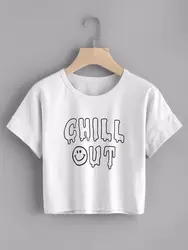 CHILL OUT Забавный Графический 90 s Женская мода Футболки camisetas tumblr летние сексуальные топы культур белый красивые короткие подарки для девочек