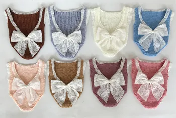 

Cheapest Newborn baby knit romper prop-Knitted romper set diaper in lace cotton Newborn photography props