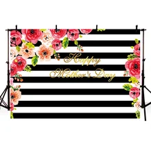 White and Black Stripes Backdrop Happy Mother's Day Photography Background for Photo Studio Red Flowers Party Decoration Banners