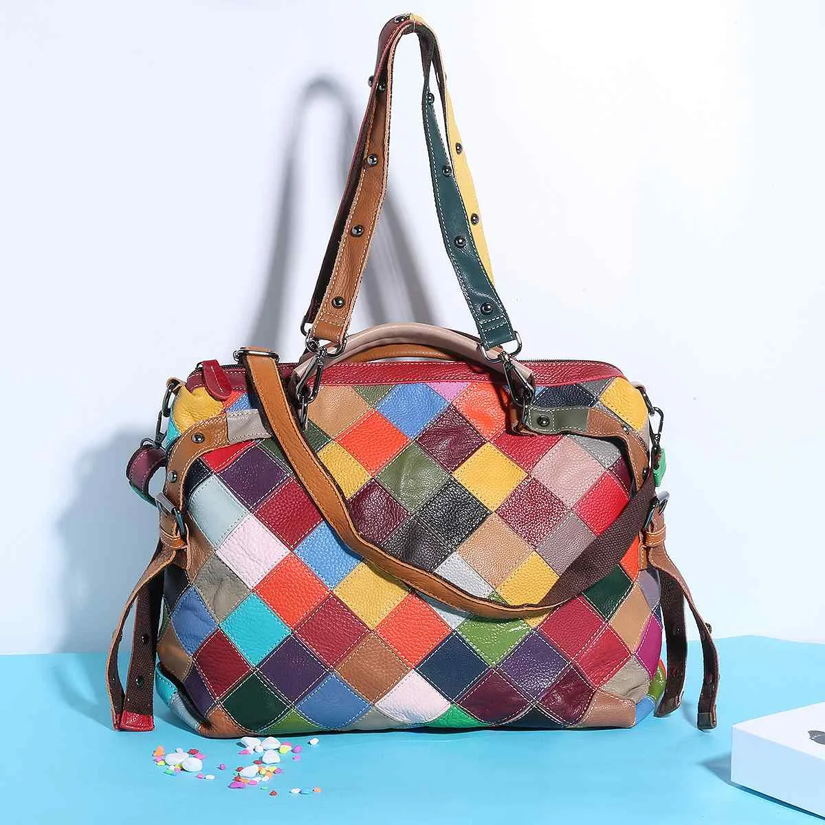 Bolsas de Retalhos de Couro Capacidade para Mulheres de Luxo Bolsas de Ombro Feminino Genuíno Grande Senhoras Totes Bolsas Crossbody Cor Aleatória