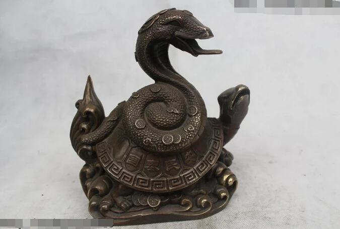 

wholesale factory 9"Chinese Folk Pure Bronze excellent Lucky tortoise snake fight Statue