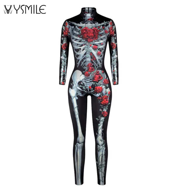 2017 new brand halloween costumes for women sexy 3d skull jumpsuits tight spiderman cosplay rompers clown