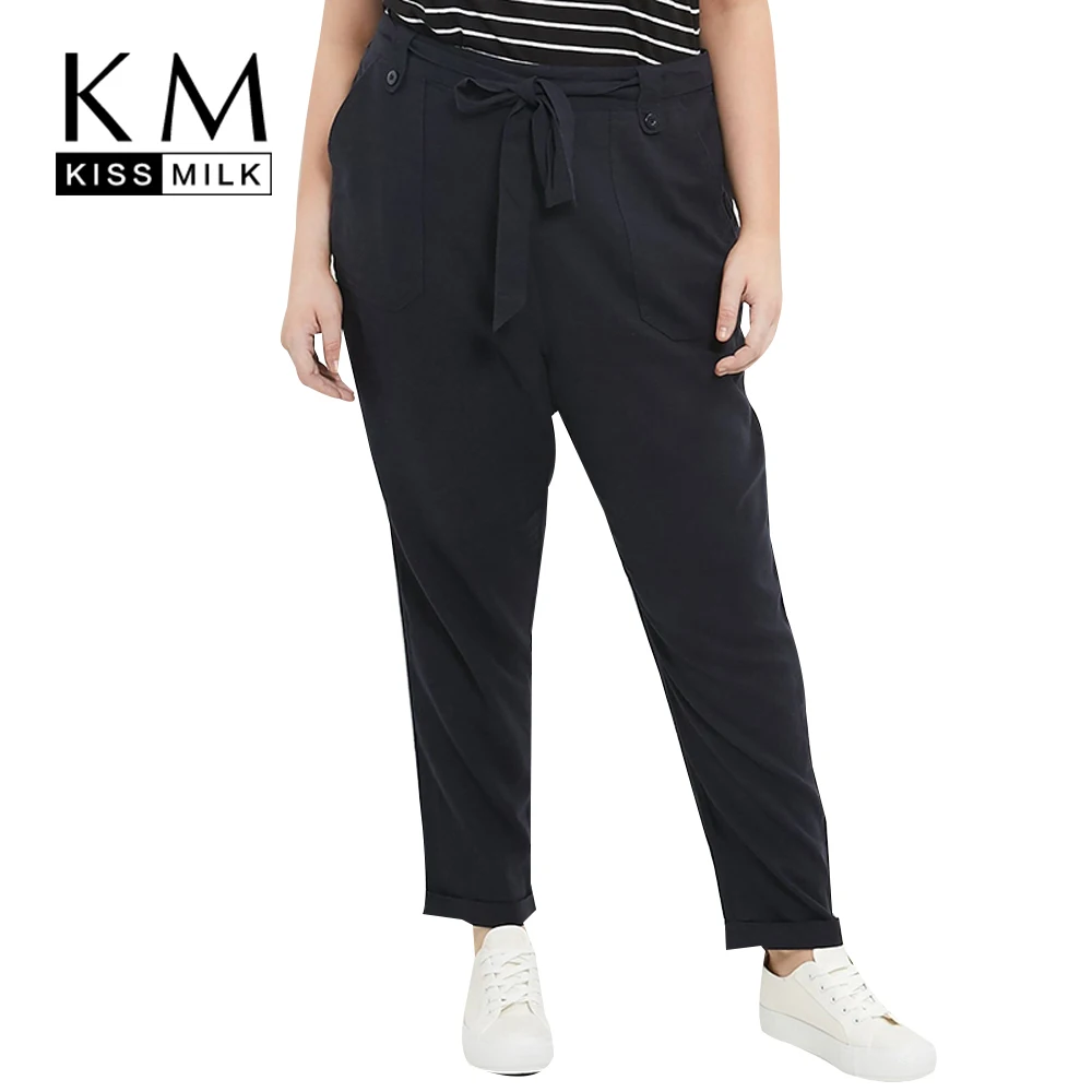 Kissmilk Plus Size New Fashion Women Pants Casual Solid Black Pants Loose Full Length Big Size Harem Pants 3XL 4XL 5XL 6XL Kissmilk Plus Size New Fashion Women Pants Casual Solid Black Pants Loose Full Length Big Size Harem Pants 3XL 4XL 5XL 6XL