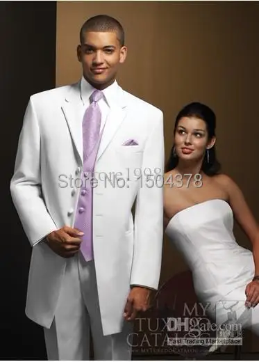 Wholesale - Custom Made White Four Buttons Groom Tuxedos Best Man Notch Lapel Groomsmen Men Wedding Suits Bridegroom (Jacket+Pan | Мужская