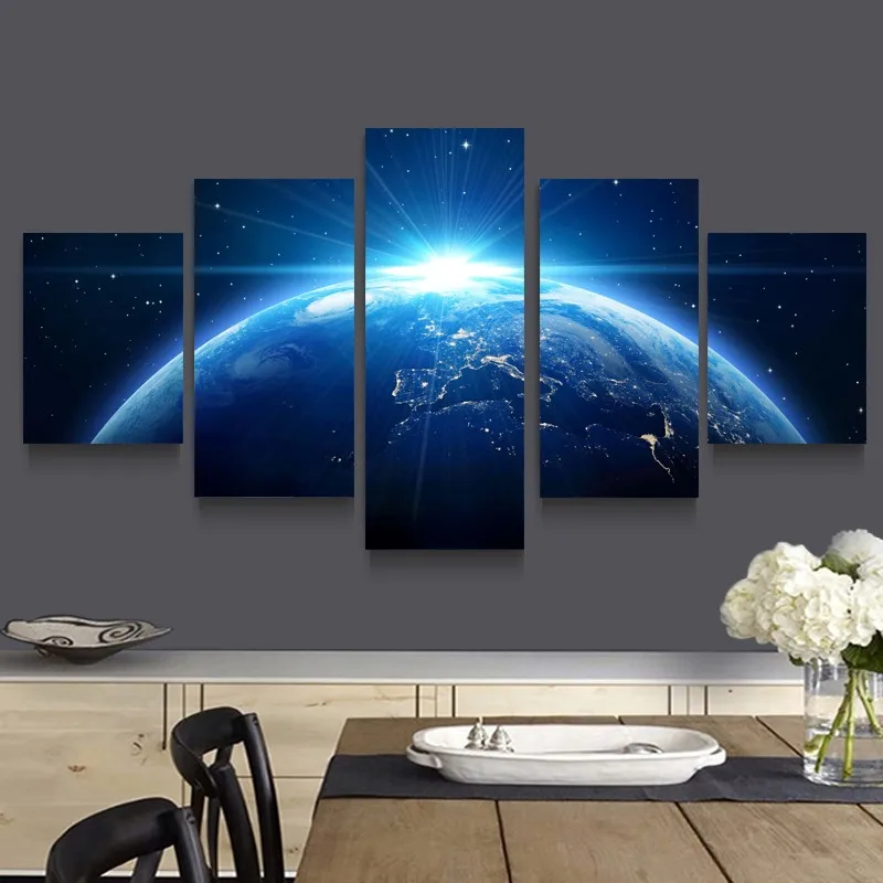 Space Landscape 5 Pieces Painting Printed on Canvas