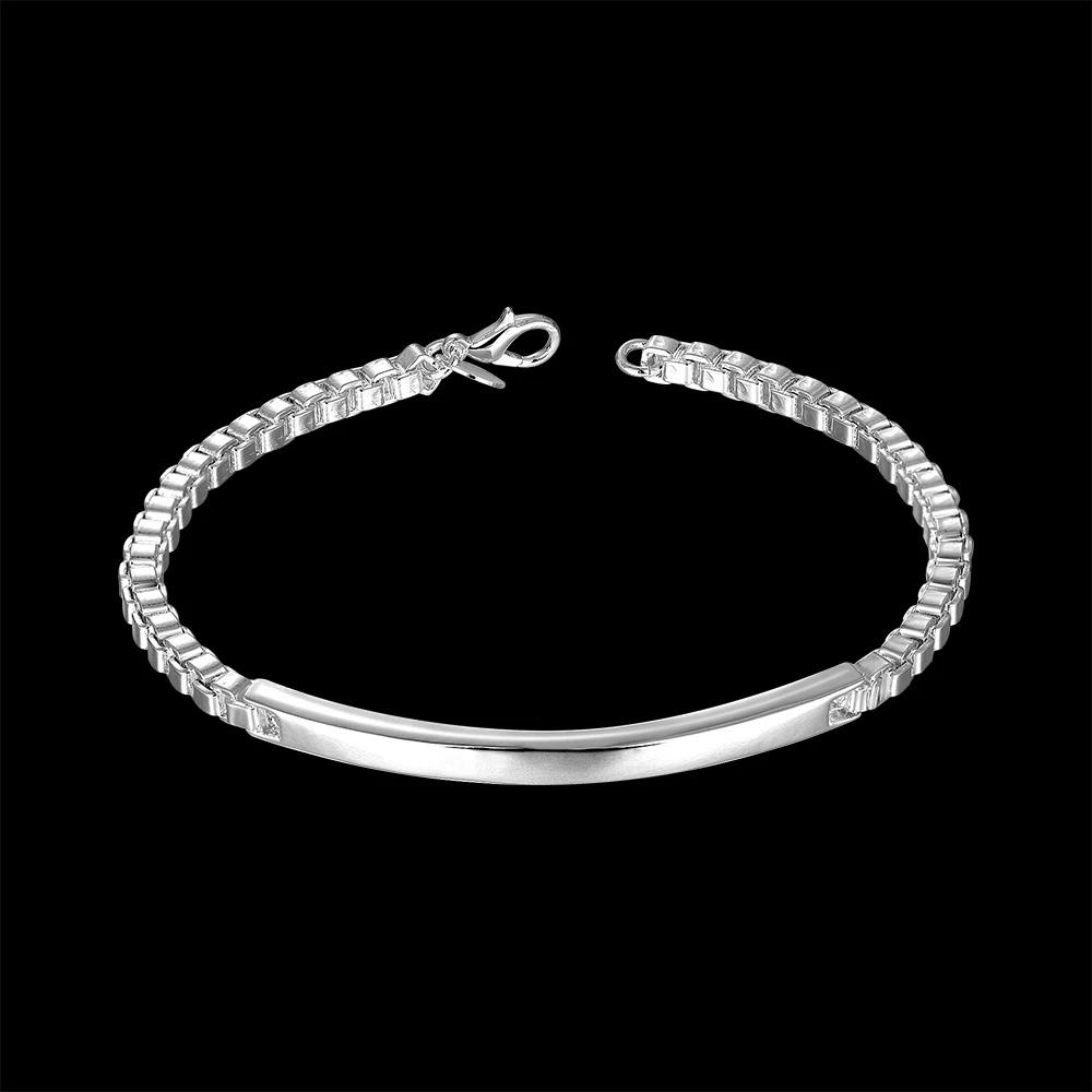 

5mm Male Silver Plated Hand Bracelet Homme Hiphop Box Chain Bracelet Pulseira Masculina de Prata Men Punk Silver 925 Jewelry