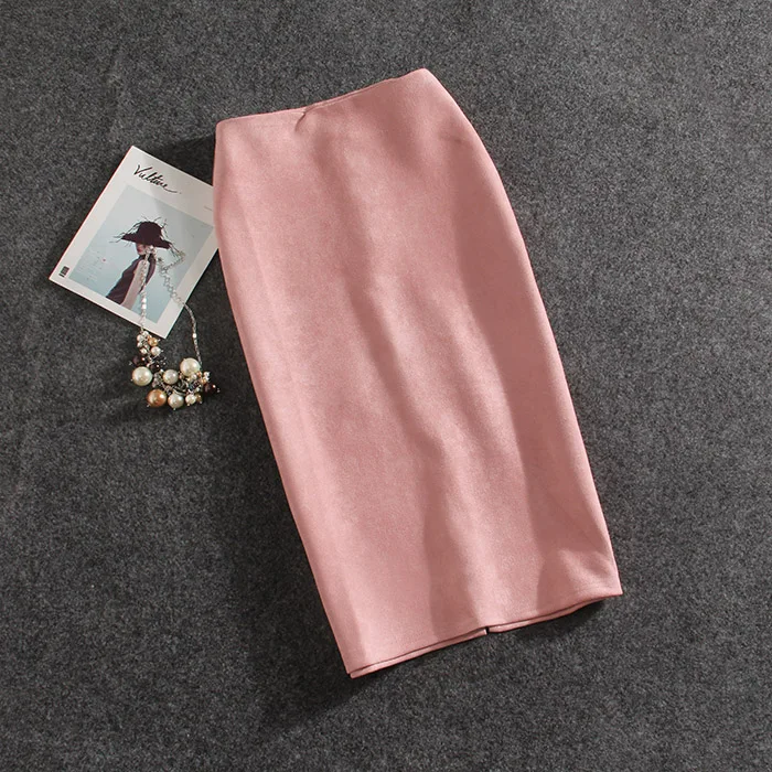 Демисезонный Новое поступление Для женщин Вечернее одноцветное юбка-карандаш Высокая растянуть Разделение Тонкий колен замшевые юбка-карандаш - Цвет: pink