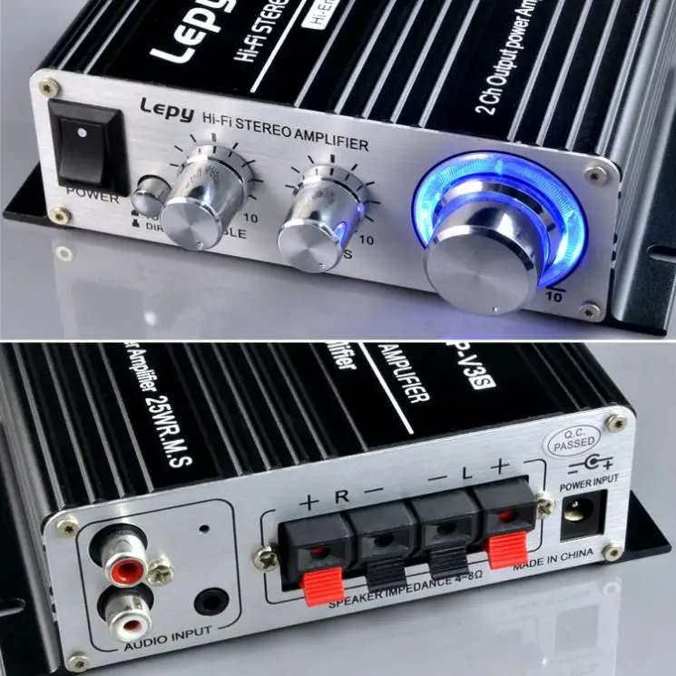 LEPY V3 Mini 20 Вт 12 в Hi Fi стерео усилитель 4 канальный алюминиевый сплав автомобильный