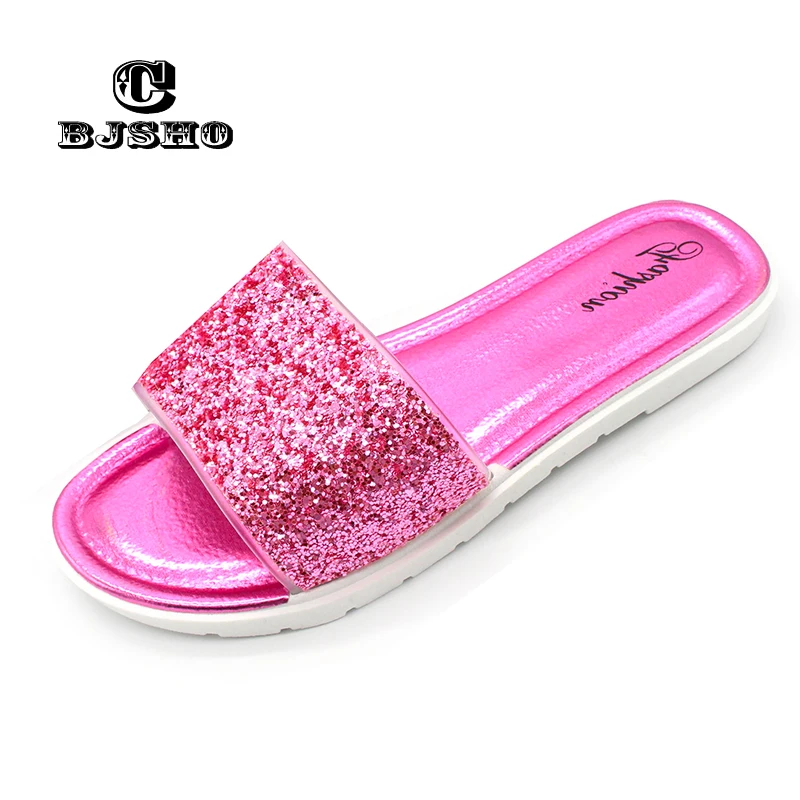 CBJSHO Summer Flat Slippers for Women Slip on Glitter Slippers Female