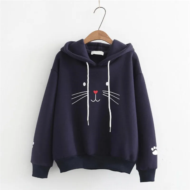 2019 Sweatshirt Hoodies Women Autumn Streetwear Cat Print Hoodie Clothes Korean Style Woman Stylish
