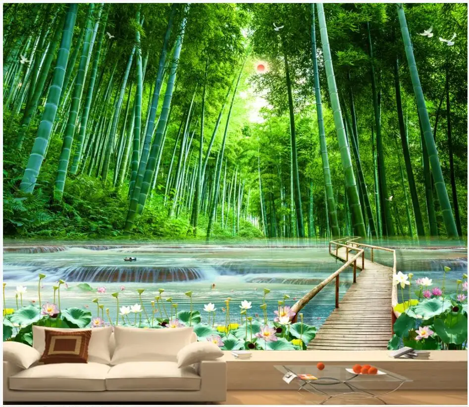 

WDBH custom photo 3d Modern wallpaper Bamboo forest bridge Home decor living room 3d wall murals wallpaper for walls 3 d