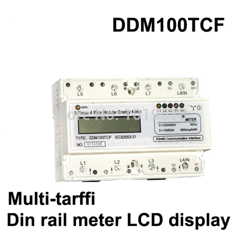 DDM100TCF 15(60) A 110 В 60 Гц трехфазный din-рейка кВт-ч ватт счетчик часов ЖК-монитор с мульти-тарффи