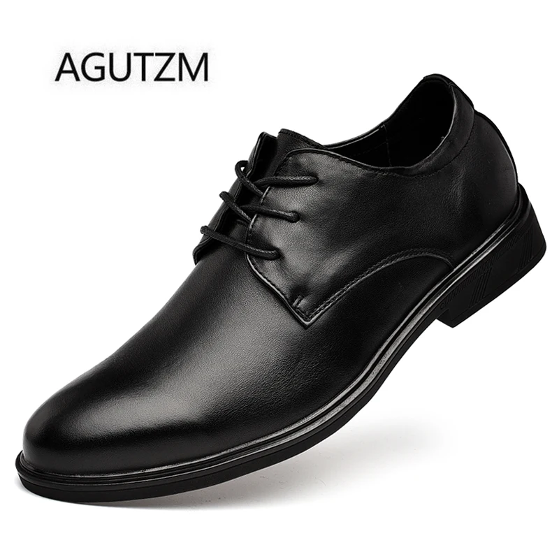 

AGUTZM Brand 281 New Fashion Lace Up Solid Color 100% Genuine Leather Non-slip Rubber Sole Men's Business Shoes Size : 37-47