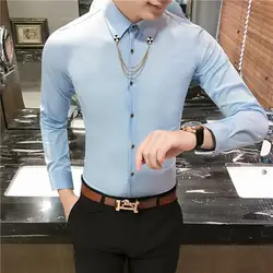 2018 Британский Красивый личность для мужчин с длинными рукавами рубашка тонкий тип волос стилист корейский Ультрамодная рубашка ночной