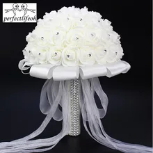 Perfectlifeoh Свадебный букет белые атласные Кристальные Свадебные букеты букет De Mariage